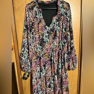 Vince Camuto Black Dress with Pink, Teal & Mustard Floral Trim